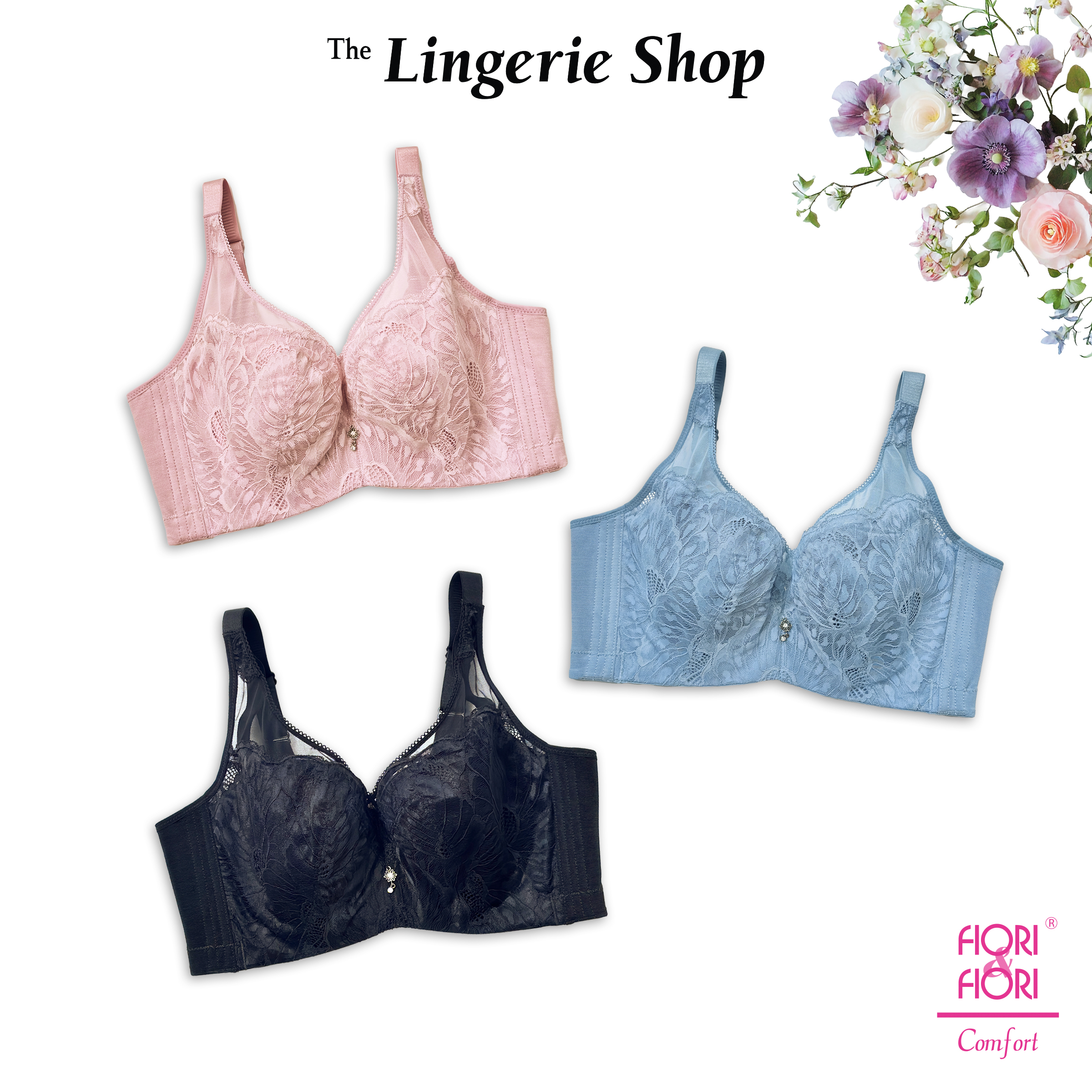 Fiori & Fiori Elizabeth Wired Lace Plus Size Support Bra Bralette E-Cup 10-11137