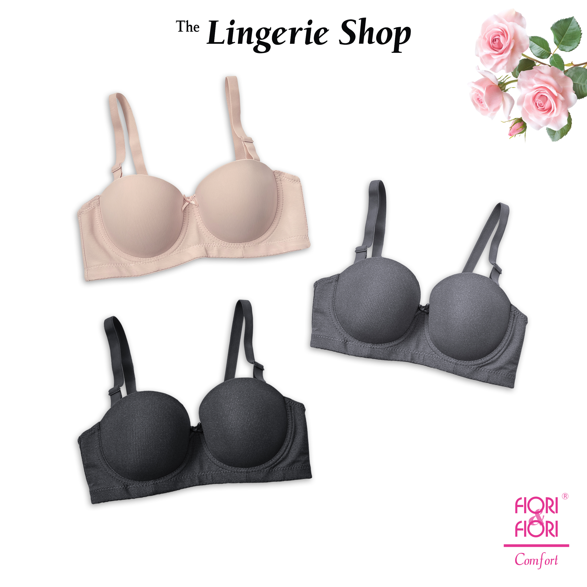 Fiori & Fiori Celeste Slight Push-Up Wired Striped Bandeau Half-Cup Bra C-Cup 10-11162